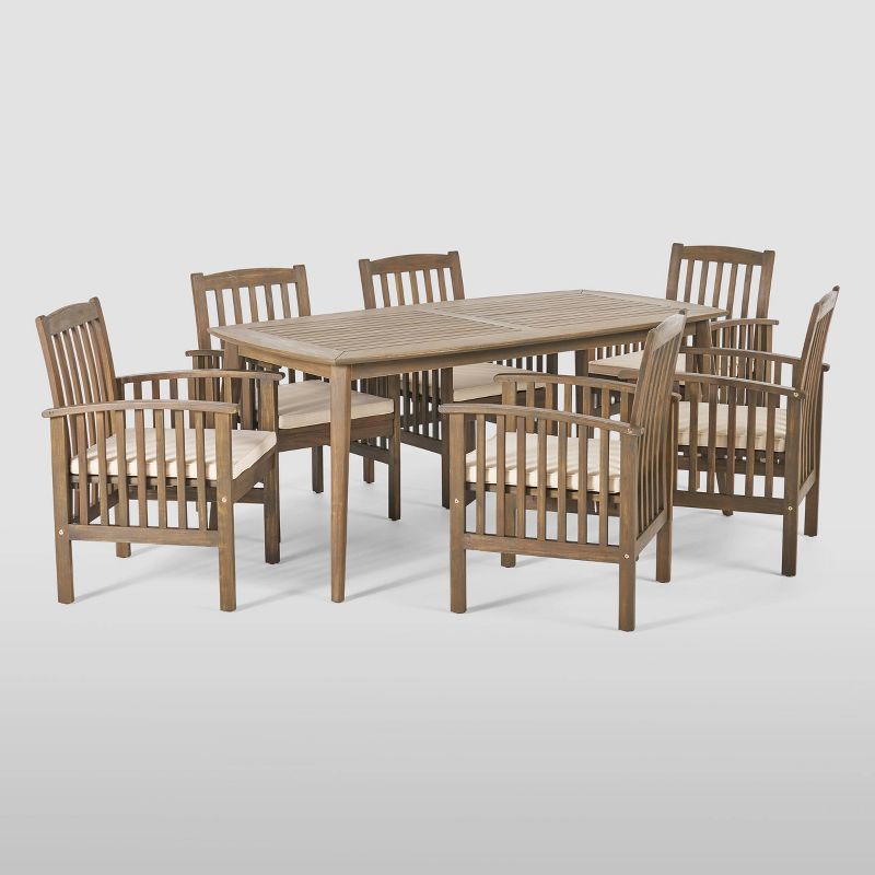 7pc Caca Acacia Wood Patio Dining Set Gray - Christopher Knight Home, 3 of 8