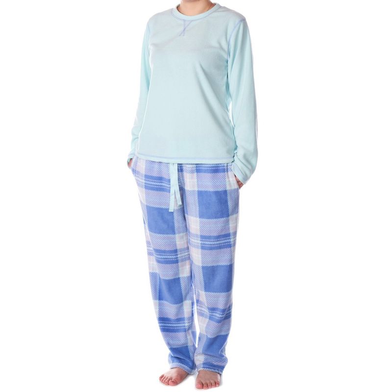 Alpine Swiss Womens Pajama Set Long Sleeve Shirt and Polar Fleece Pants Sleepwear, 1 of 10