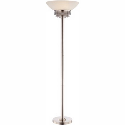 Possini Euro Design Art Deco Torchiere Floor Lamp Brushed Nickel Frosted Glass Bowl For Living Room Reading Bedroom Uplight