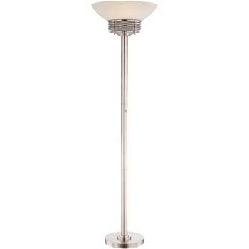 Possini Euro Design Light Blaster Art Deco Torchiere Floor Lamp 72 1/2" Tall Brushed Nickel LED Frosted Glass Bowl Shade for Living Room Bedroom House