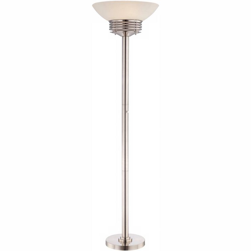 Possini Euro Design Light Blaster Art Deco Torchiere Floor Lamp 72 1/2" Tall Brushed Nickel LED Frosted Glass Bowl Shade for Living Room Bedroom House, 1 of 10