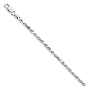 Black Bow Jewelry 2.5mm, Sterling Silver Diamond Cut Solid Rope Chain Bracelet - 1 of 4