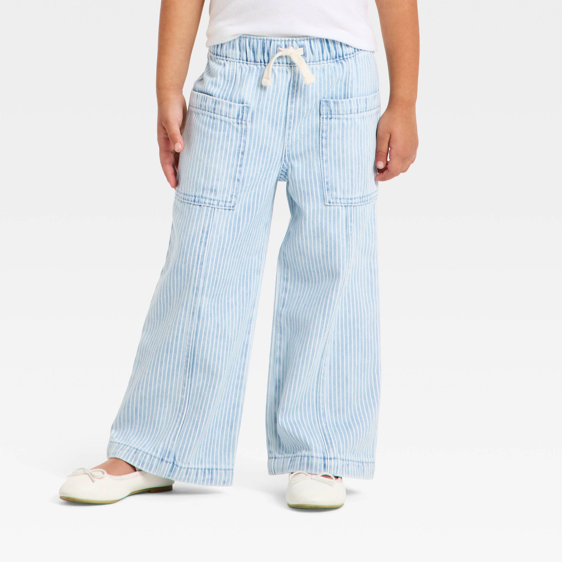 Toddler Girls' Stripe Print Wide Leg Denim Pants - Cat & Jack™ Light Wash