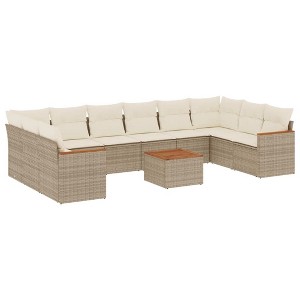 vidaXL 11 Piece Patio Sofa Set with Cushions Beige Poly Rattan - With Table - 1 of 4