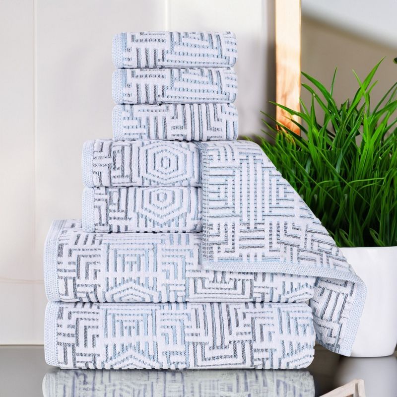 Cotton Modern Geometric Jacquard Soft Highly-Absorbent Assorted 8 Piece Bathroom Towel Set by Blue Nile Mills, 2 of 10