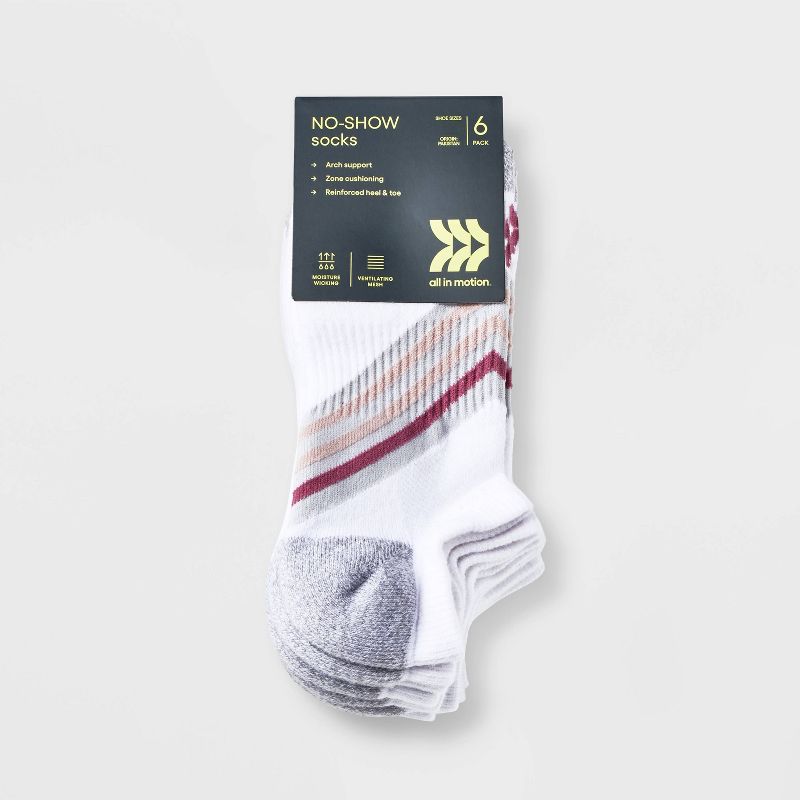 Women's 6pk Varsity Striped No Show Athletic Socks - All In Motion™ 4-10, 3 of 5