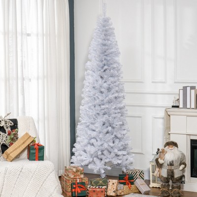 FURNIinspire Artificial Trees 7ft Unlit Tall Slim Pencil Christmas Tree With Realistic Branches, Christmas Decorations, White, 29.5"*29.5"*82.7"