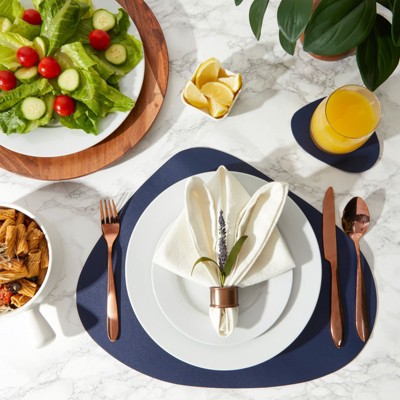 Navy Blue Faux Leather Placemats with Coasters, Set of 8