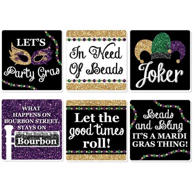 Big Dot of Happiness Mardi Gras - Funny Masquerade Party Decorations - Drink Coasters - Set of 6