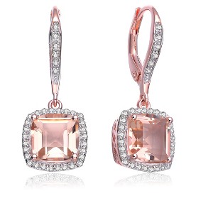Guili Sterling Silver Rose Gold Plated Morganite Cubic Zirconia Drop Earrings, a Luxurious Statement of Grace, Elegance, and Beauty - 1 of 3