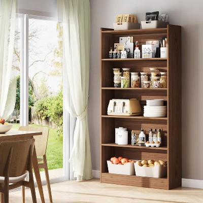 Brown Wood 72" Tall 6-Tier Open Storage Bookshelf