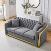84'' Velvet Luxury Tufted 3-Seater Sofa with Gold Stainless Steel Accents for Living Room - 3 of 4