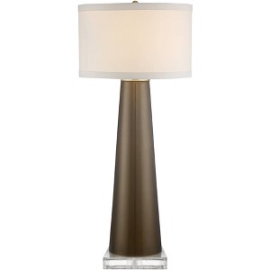 Possini Euro Design Karen Modern Table Lamp with Clear Square Riser 37 1/2" Tall Dark Gold Glass Off White Fabric Drum Shade for Bedroom Living Room - 1 of 4