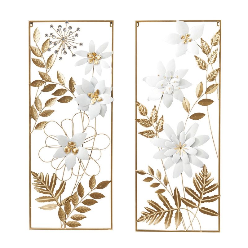 Set of 2 Metal Floral Wall Decors with Gold Frame - Olivia &#38; May, 2 of 9