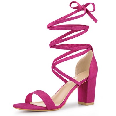 Perphy Women's Open Toe Lace Up Tie Up Lightly Padded Chunky Heeled Sandals