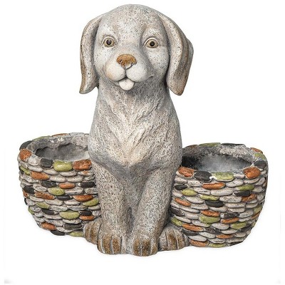 Faux Stone Dog Statue Double Planter