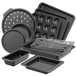 Angel Sar 10-Piece Nonstick Bakeware Set, Includes Cookie Sheet, Cake Pans, Muffin Pan, Loaf Pan, Pizza Pan, Rack, Dishwasher Safe, Gray - 1 of 4