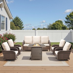 Buenhomino Patio Furniture Set with Fire Pit Table-High Back Outdoor Swivel Chairs Set with Thick Cushions Outdoor Patio Conversation Sets - 1 of 4