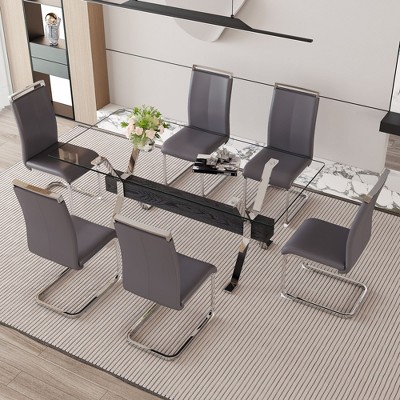 Nicbex 7 Piece Dining Table Set,tempered Glass Dining Table With Black ...