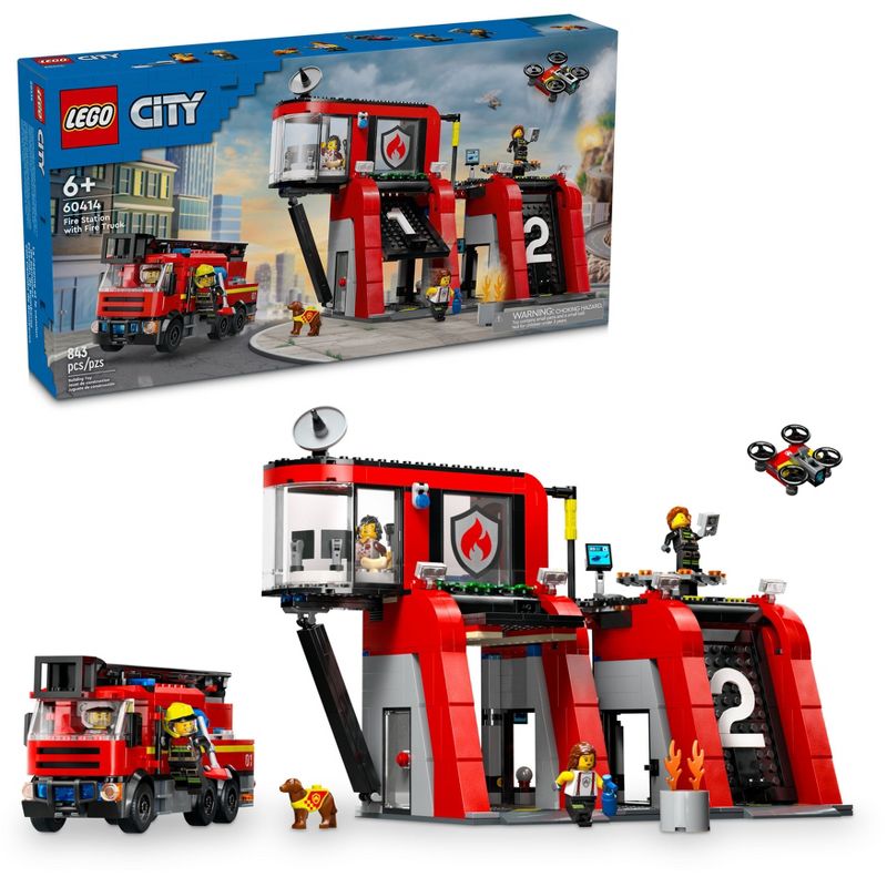 LEGO City Fire Station with Fire Truck Pretend Play Toy 60414, 1 of 9