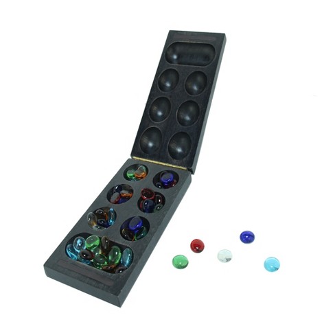 We Games Mancala Board Game - 22 in., Solid Natural Wood Board and Glass Stones