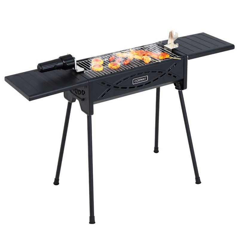 Costway Portable Charcoal Grill w/ Electric Roasting Fork, Removable Legs & Side Trays, 1 of 11