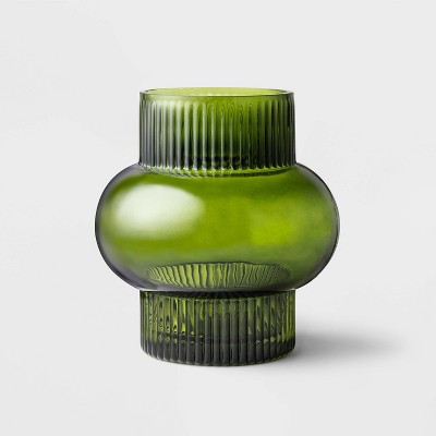 Medium Ribbed Sculptural Glass Vase Green