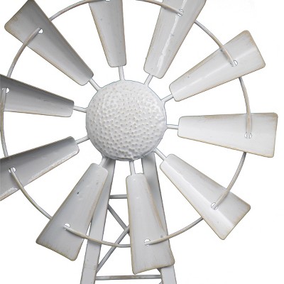 Small White Enamel Metal Windmill Table Figurine