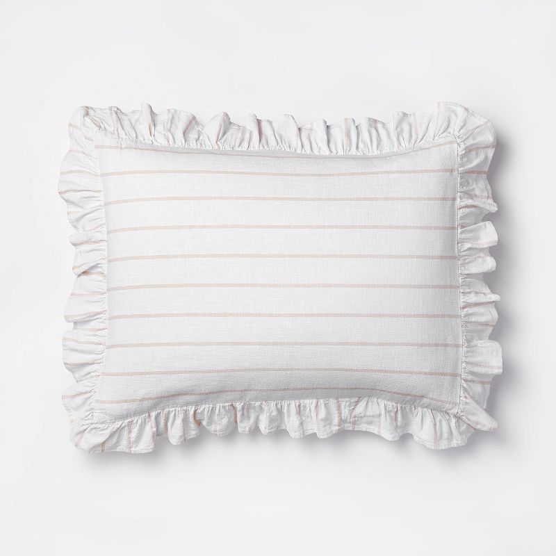 Yarn Dye Stripe with Ruffle Comforter & Sham Set White/Khaki - Threshold™ with Studio McGee, 4 of 12