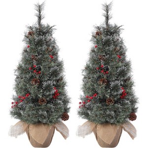 TackView Pre-Lit Christmas Tree, Mini Christmas Tree with 78 Led Lights Cloth Bag Base & Pine Cones & Red Berries, Xmas Decorations - 1 of 4