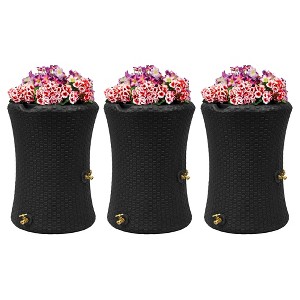 Good Ideas Impressions 50 Gallon Nantucket Outdoor Home Rain Barrel Water Storage Collector with Garden Planter and Brass Spigot, Black (3 Pack) - 1 of 4