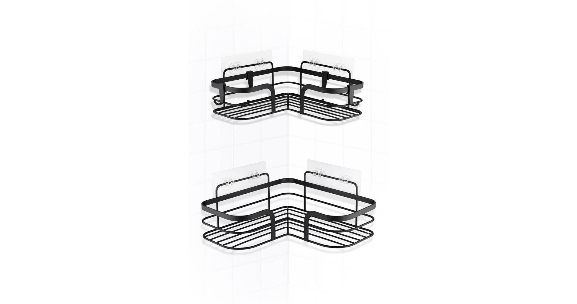 Popular Bath Popular Home 2pc Corner Basket Set with Adhesive Metal Black