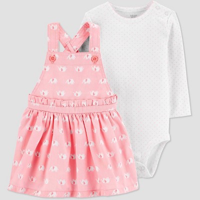 Baby Girls' 2pc Elephant Overall Dress 