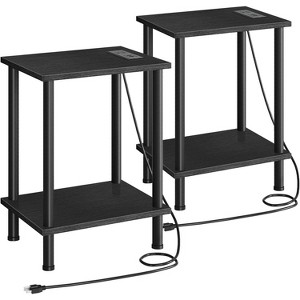 Side Table with Charging Station, End Table with USB Ports and Outlet, Nightstand with 2-Layer Storage Shelves - 1 of 4