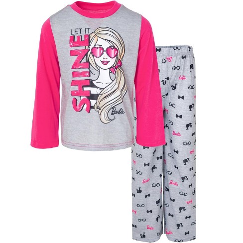 Barbie Little Girls Pajama Shirt And Pants Sleep Set Gray / Pink 4 : Target