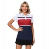 Women's Color - Block Stripe Polo Shirt - Short Sleeve Collared Athletic & Casual Top - 2 of 4