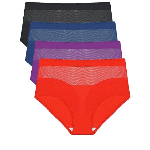 Agnes Orinda Women's 4 Pack Underwear Mid-Waist Soft Hipster Briefs Lace  Panties Black, Red, Blue, Purple Medium