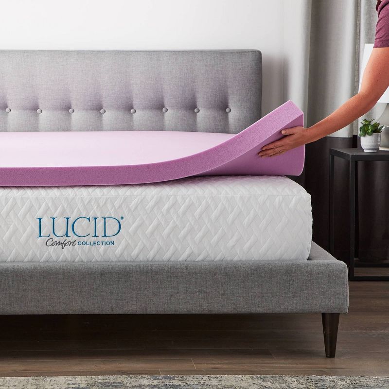 Queen Comfort Collection 3&#34; Lavender and Aloe Infused Memory Foam Mattress Topper - Lucid, 5 of 7