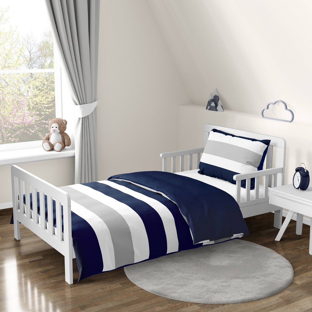 Navy & Gray Stripe Kids' Bedding Set (Toddler) - Sweet Jojo Designs -  52710156
