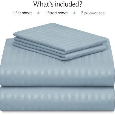 Light Blue Striped Twin XL Bamboo Microfiber Sheet Set
