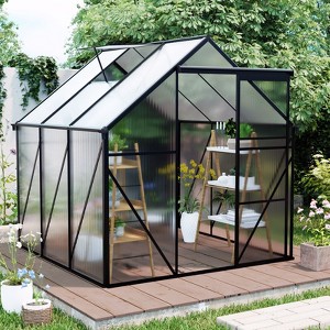 Greenhouse for Outdoors, Polycarbonate Greenhouse with Roof Vent, Aluminum Large Walk-in Green House for Outside Garden Backyard, Green/Black - 1 of 4
