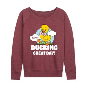 Women's - Instant Message - Ducking Great Day Lightweight French Terry Wide Neck Long Sleeve Graphic Shirt - 1 of 4
