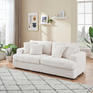 Modern 88.6" Corduroy Deep Seat Sofa Bed with 4 Throw Pillows, Comfy 3-Seater Reclining Couch for Living Room or Small Spaces – The Pop Home - 1 of 4
