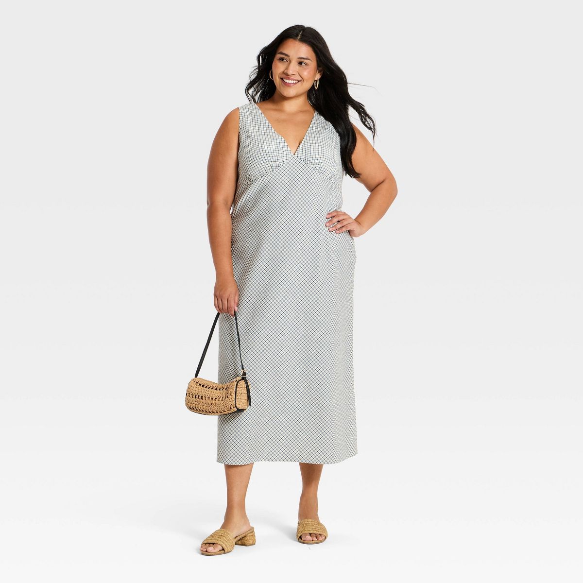Women's Seersucker Midi Dress - A New Day™ Cream Plaid - thumbnail 6