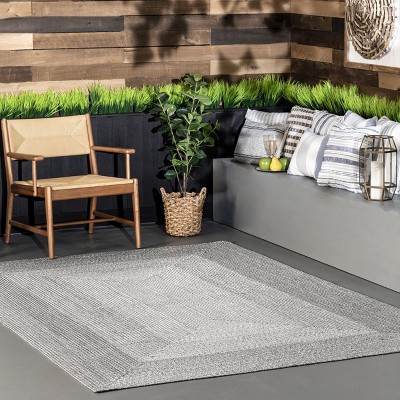 Light Gray Braided Square Synthetic 3' x 5' Indoor/Outdoor Rug