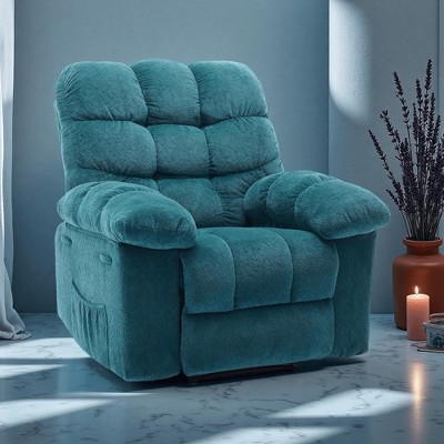 GustoWave Oversized Fabric Recliner Chair, Manual Upholstered Lazy Boy Reclining Sofa with Side Pockets, Steel Frame