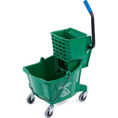 26-Quart Commercial Mop Bucket with Side-Press Wringer - Heavy-Duty Polypropylene Construction with Non-Marking Casters