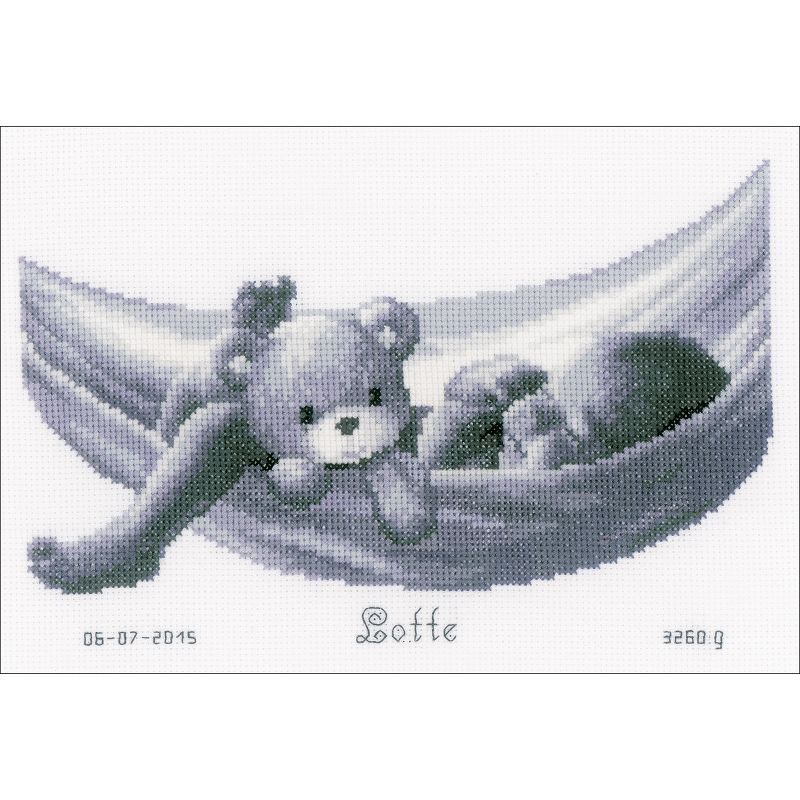 Vervaco Counted Cross Stitch Kit 10.5"X7.5"-Baby In Hammock Birth Record (14 Count), 2 of 3