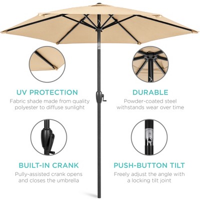 7.5ft Sand Hexagon Outdoor Umbrella with Black Steel Pole