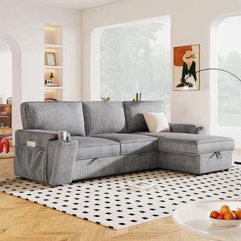 96.1" L-shaped Sectional Sofa with Storage Chaise, 2 Cup Holder and Side Pockets - ModernLuxe